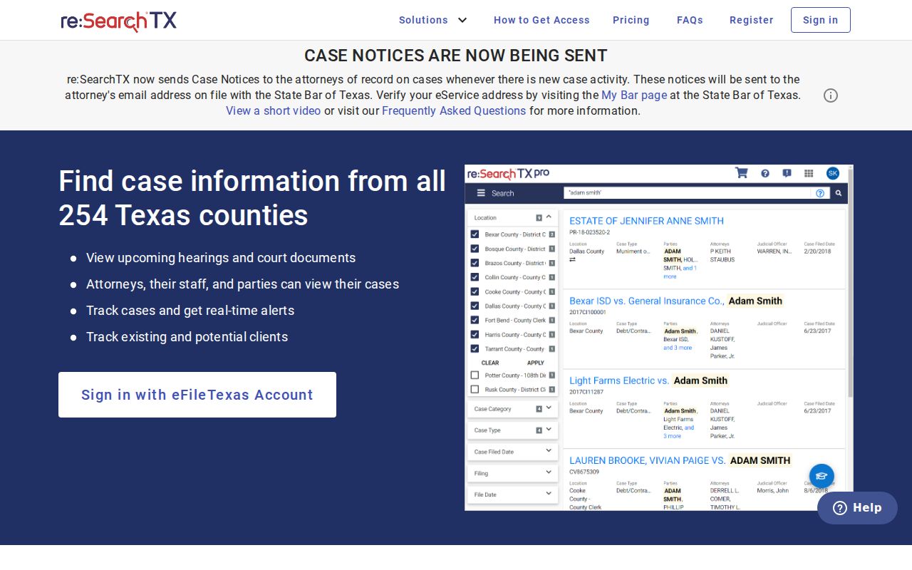 Rusk County case lookup through re SearchTX sign in