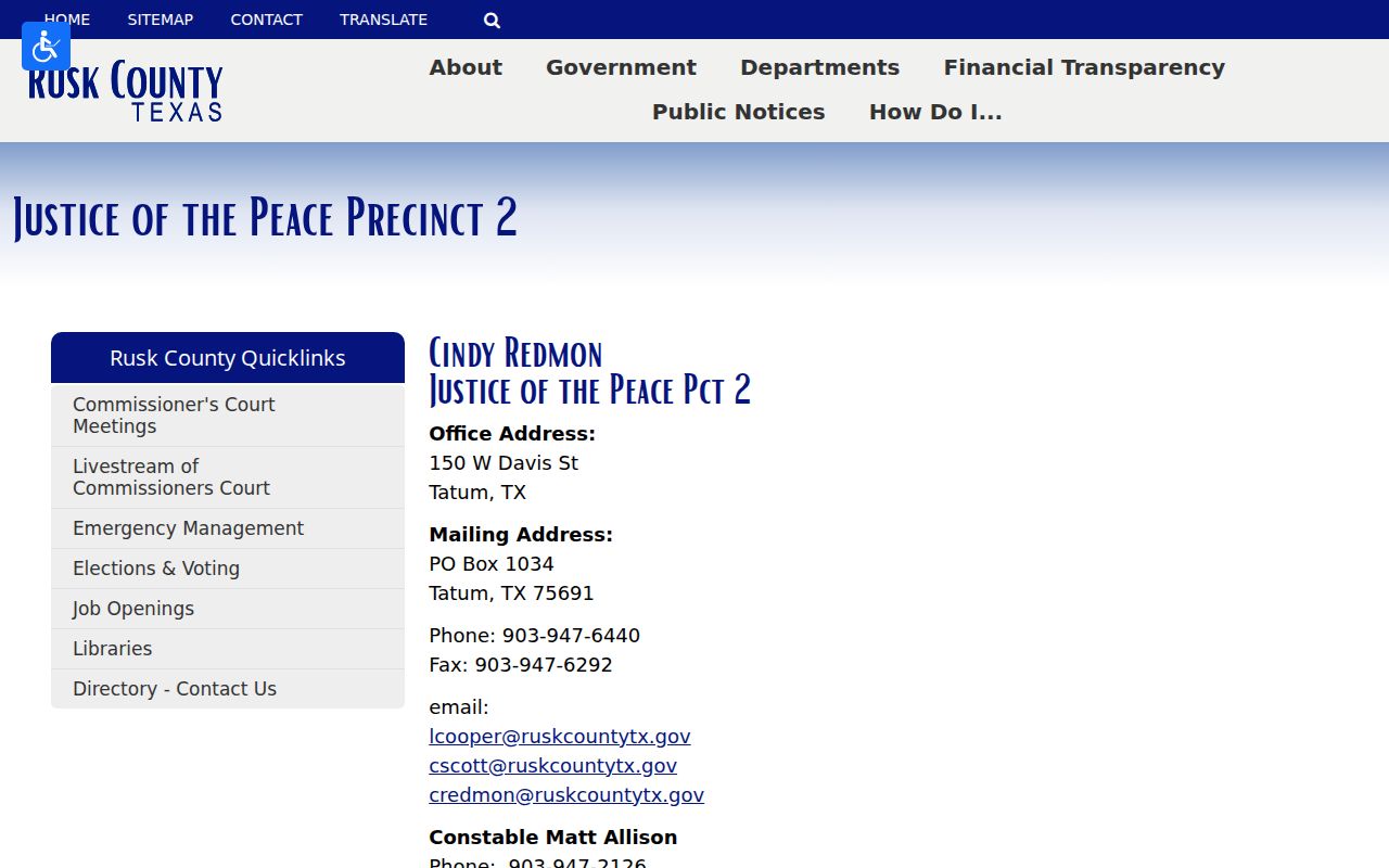 Rusk County traffic court routing and JP2 fee information