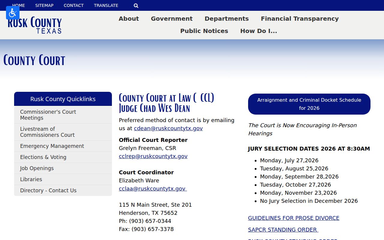 Rusk County court docket daily calendar