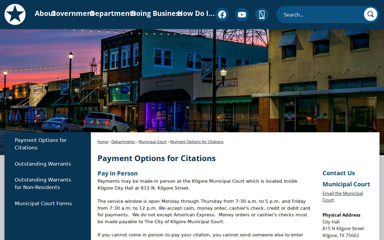 Kilgore court docket citation payment methods