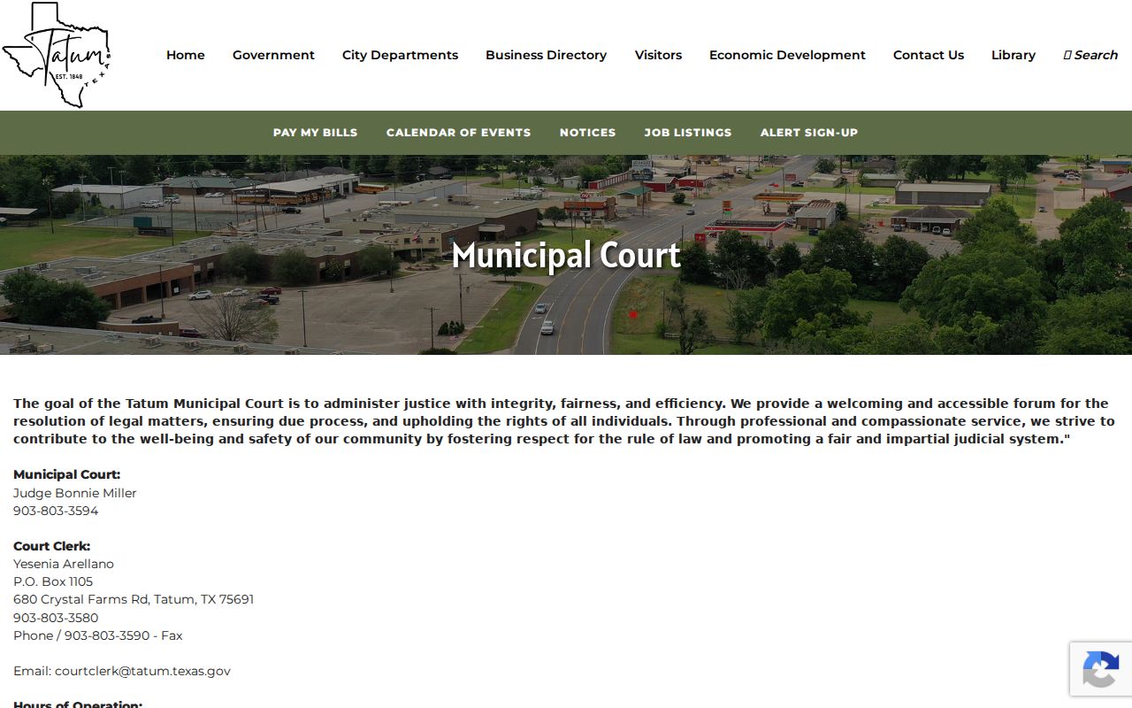 Tatum court docket judge clerk and office hours