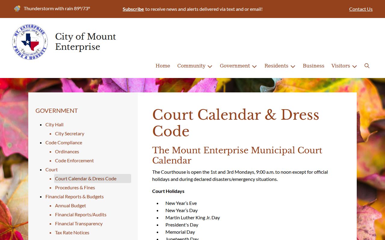 Mount Enterprise court docket opening schedule and appearance rules