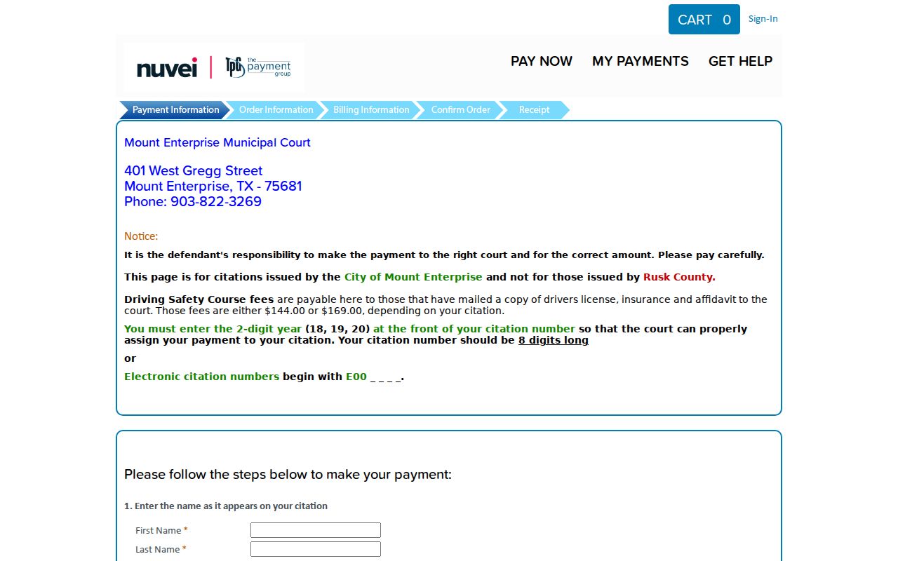 Mount Enterprise court docket TrafficPayment citation fields