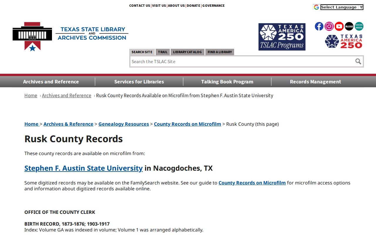 Historic Rusk County court records in the State Library guide