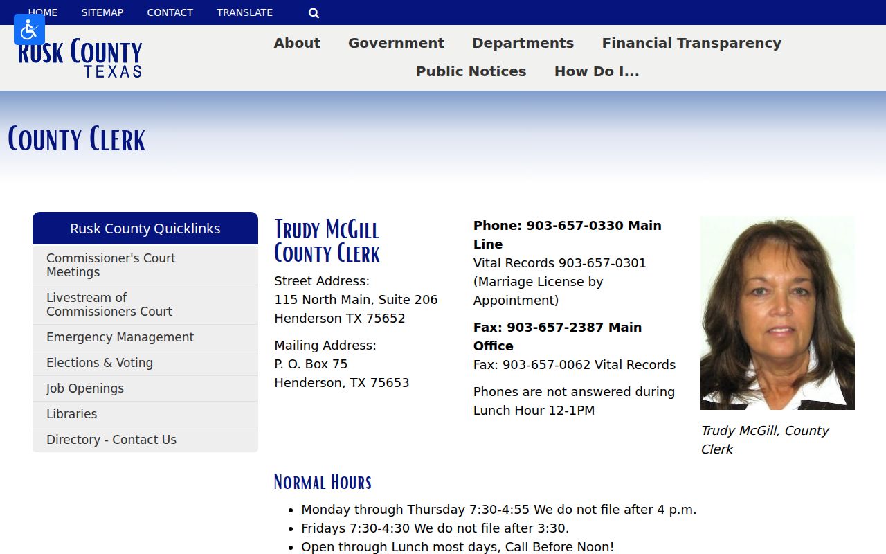 Rusk County court docket County Clerk records